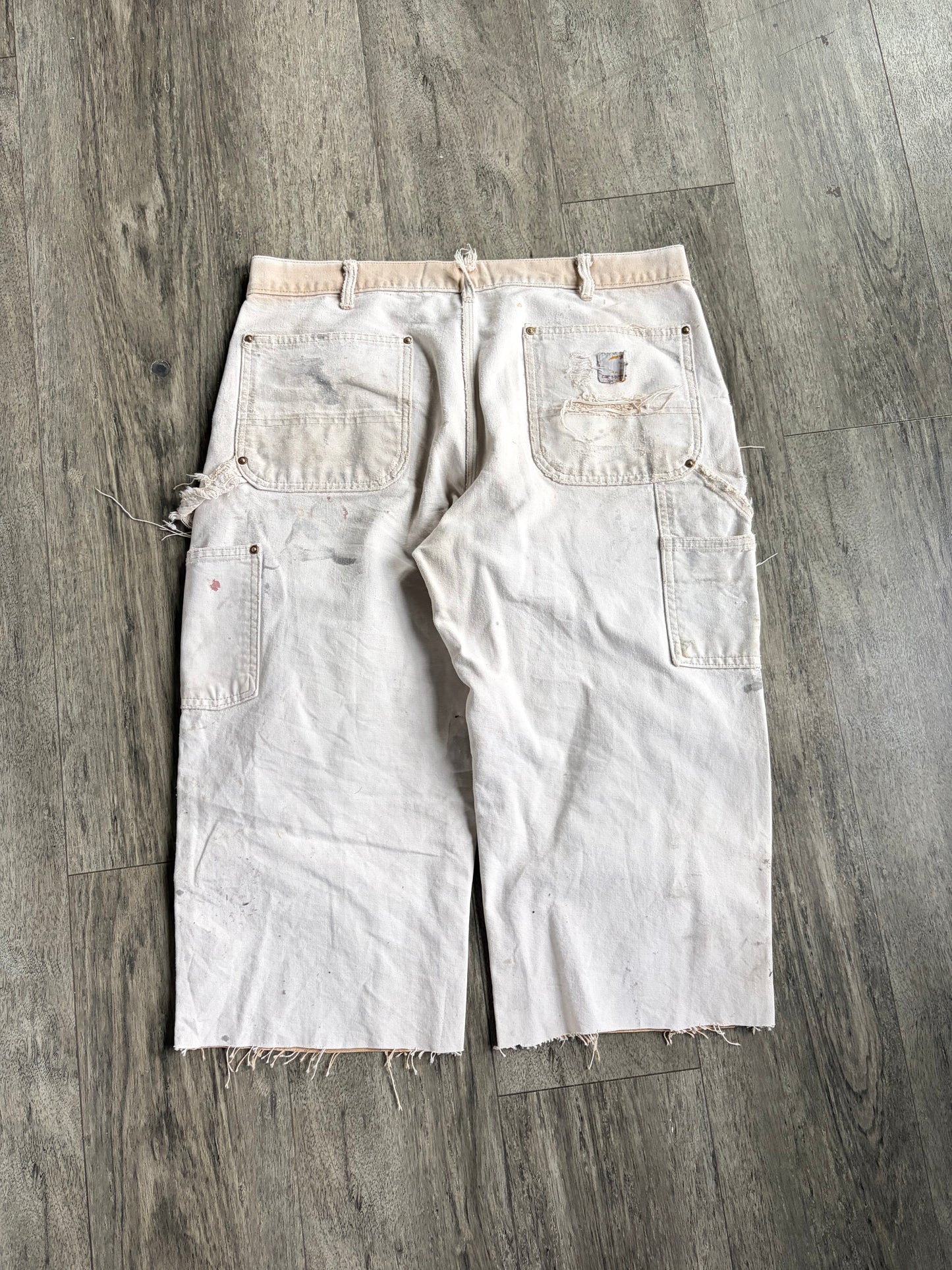 Vintage washed tan relaxed double knee capri