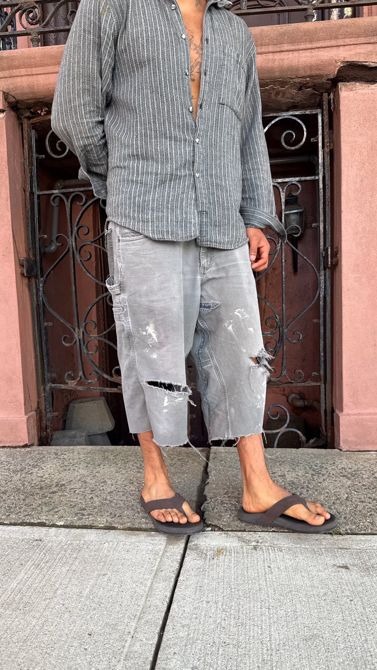 Vintage Grey washed carpenter capri