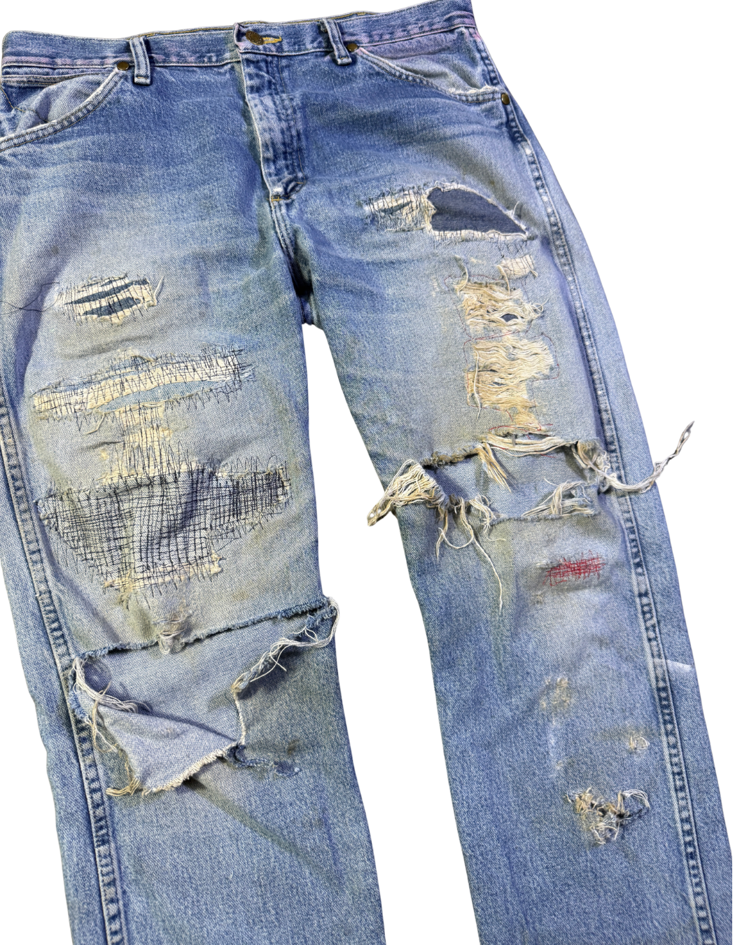 Vintage straight cut denim scabbed destroyed
