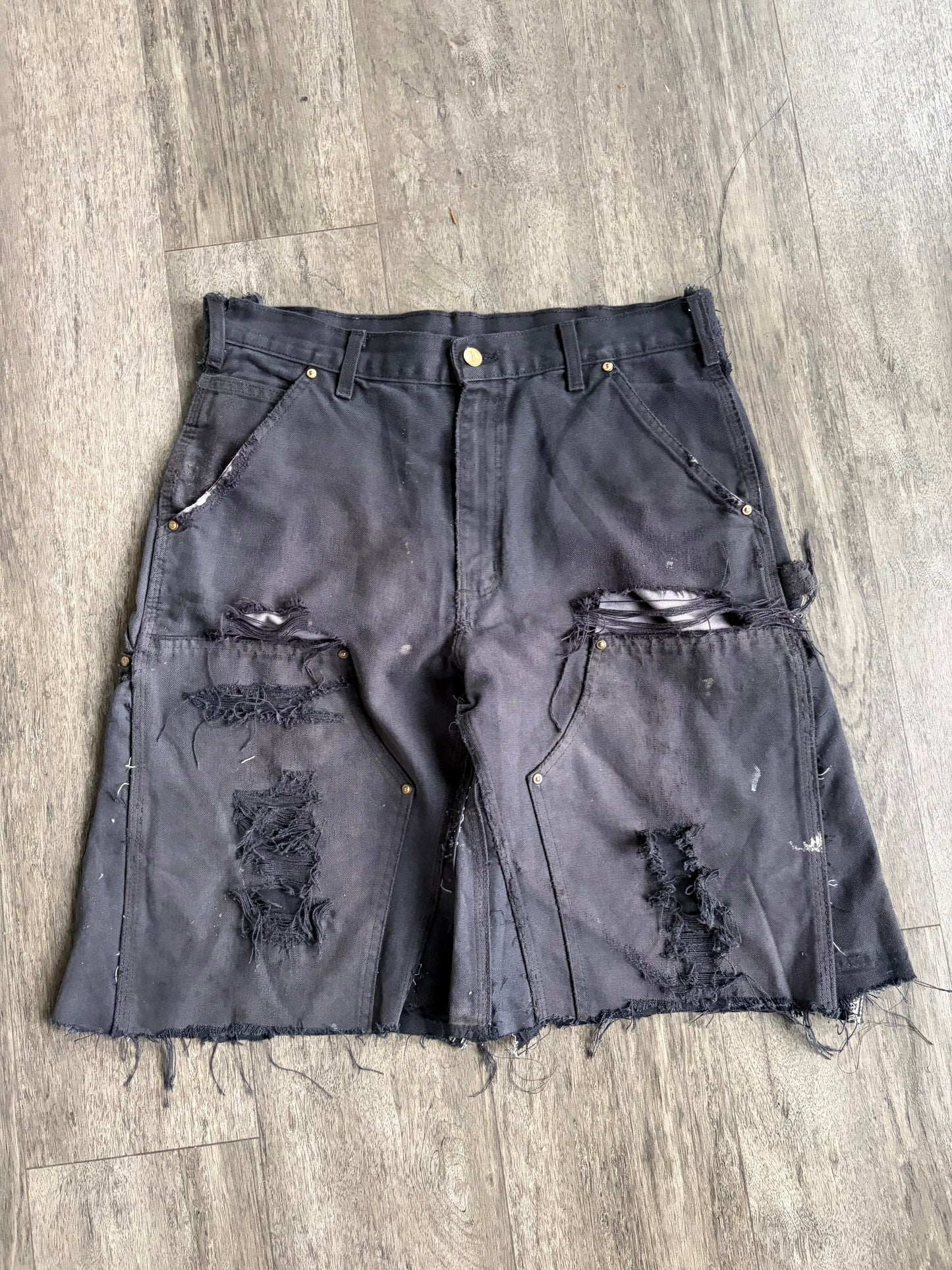 Vintage Black washed Double Knee relaxed capri