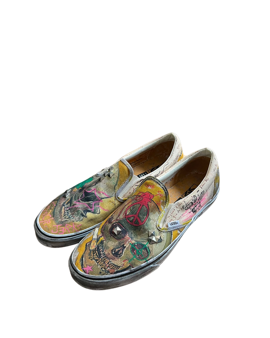 Vans slip on hand drawn skull