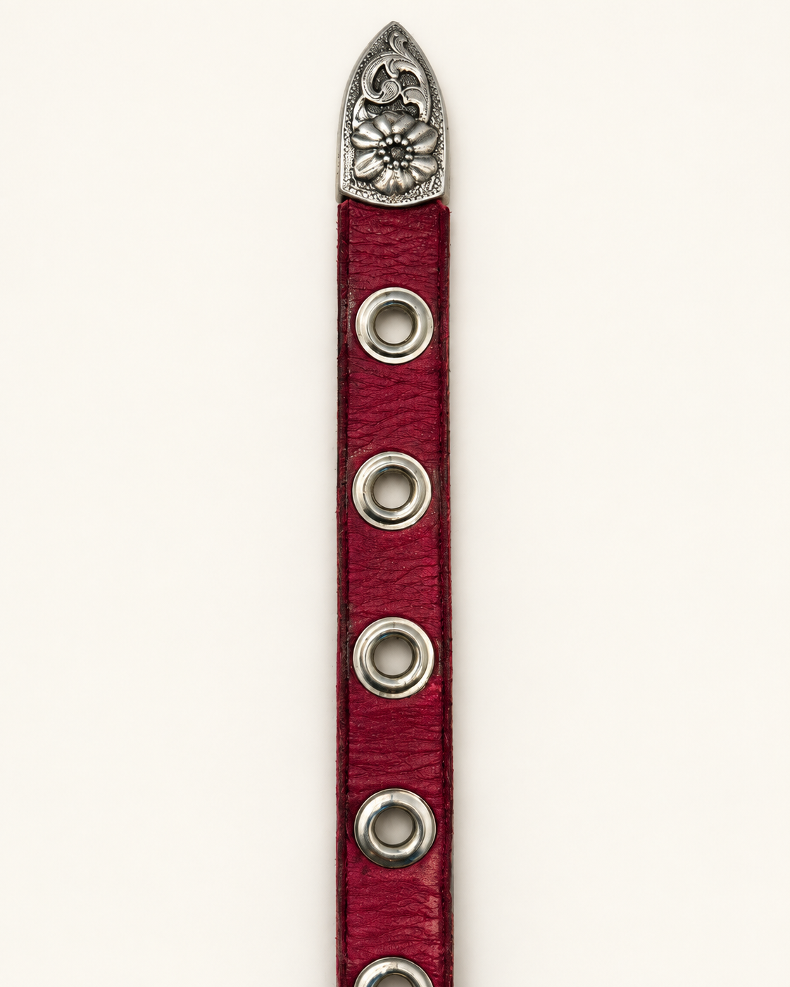 ROSE STUDDED LEATHER BELT — OXBLOOD