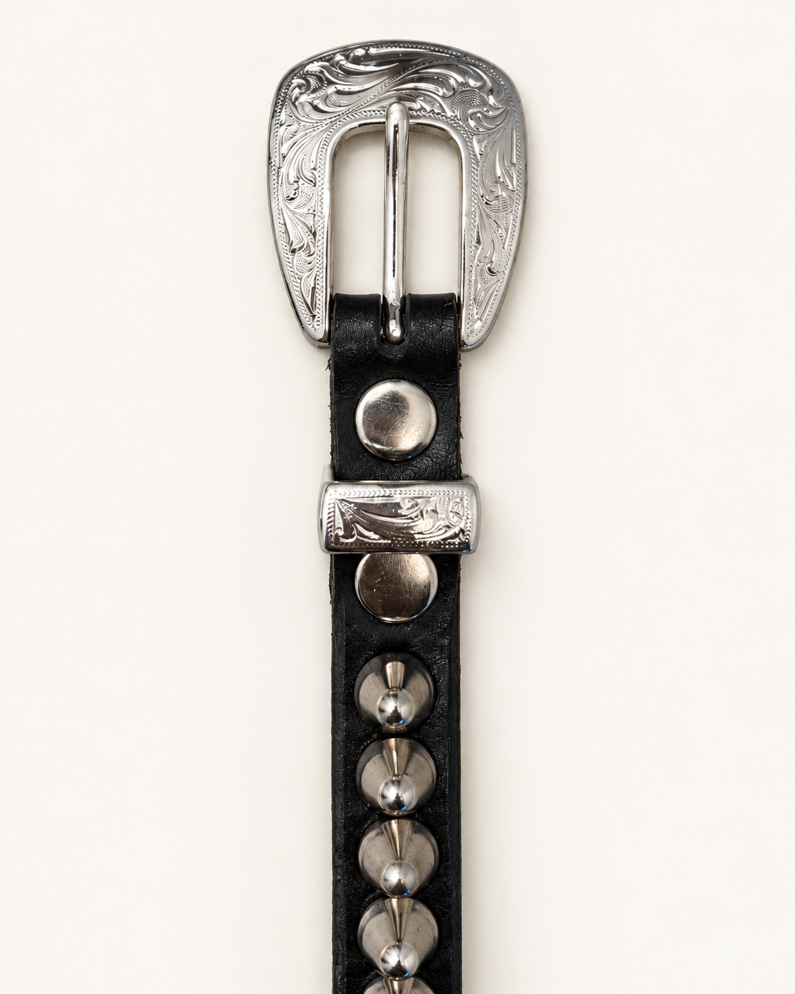 STEEL STUDDED LEATHER BELT — BLACK