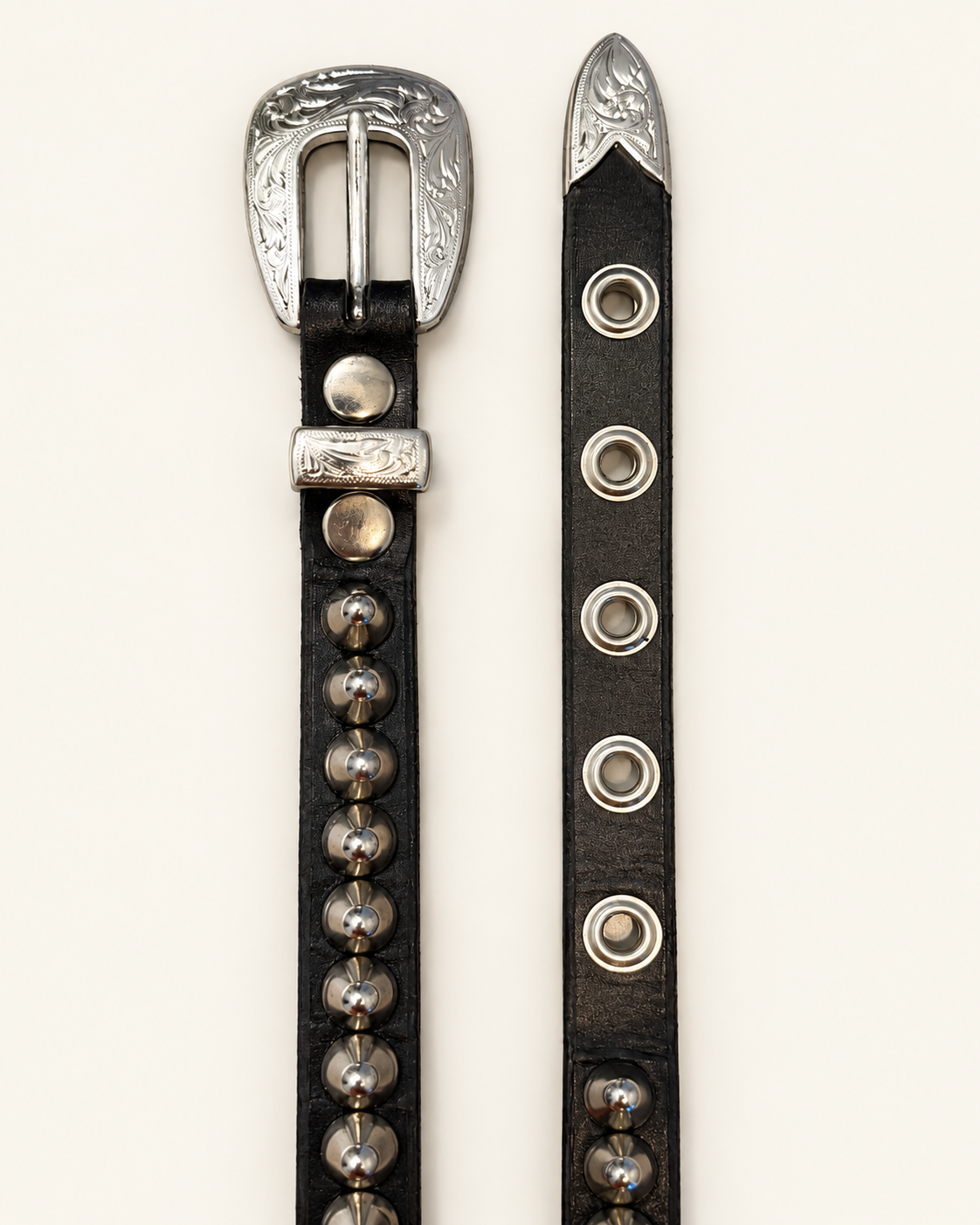 STEEL STUDDED LEATHER BELT — BLACK