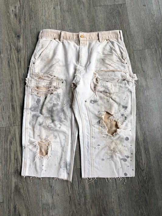 Vintage washed tan relaxed double knee capri