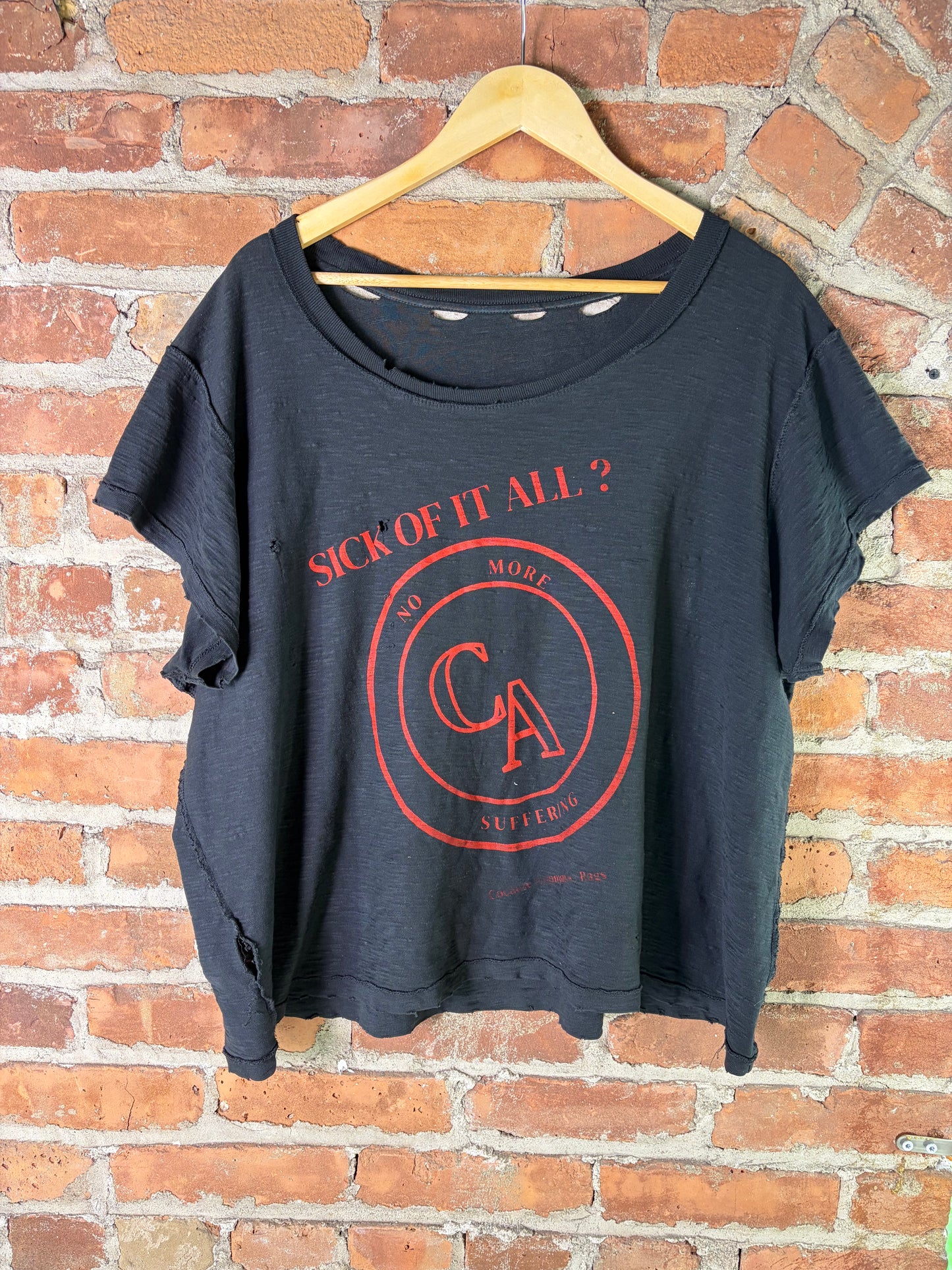 Vintage Black Sick of it CA All wide neck tee