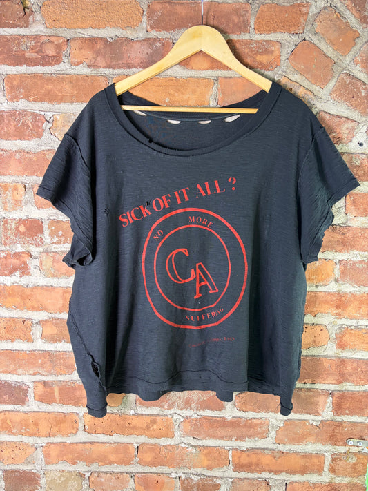 Vintage Black Sick of it CA All wide neck tee