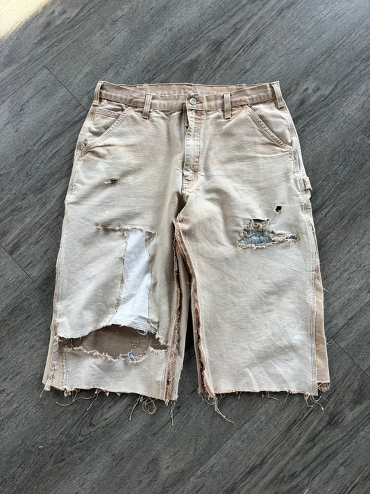 Vintage Tan Light wash relaxed carpenter capri repaired