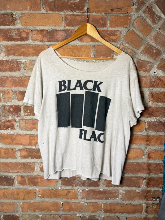 Vintage 1989 Black Flag record st wide neck tee