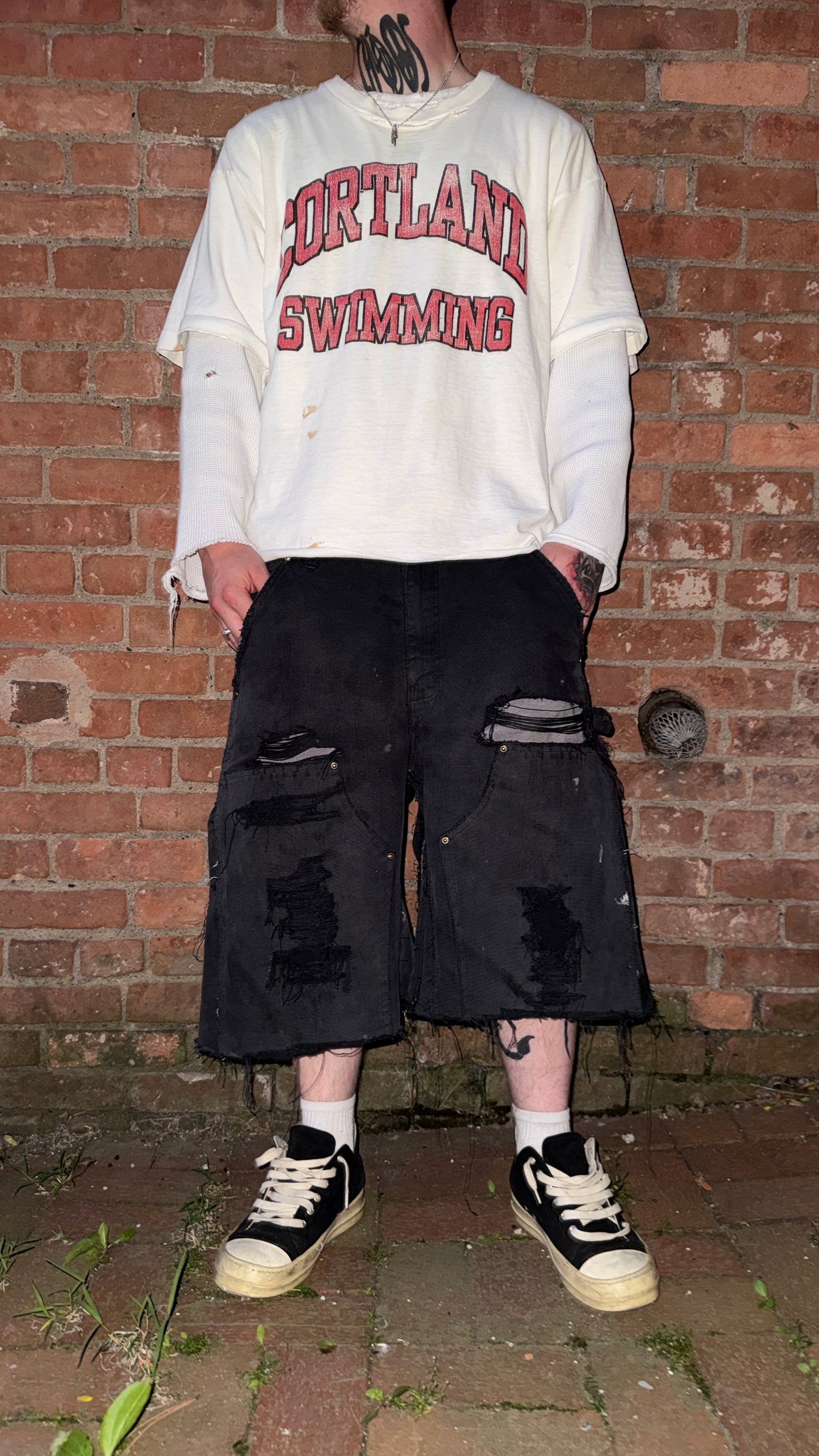 Vintage Black washed Double Knee relaxed capri
