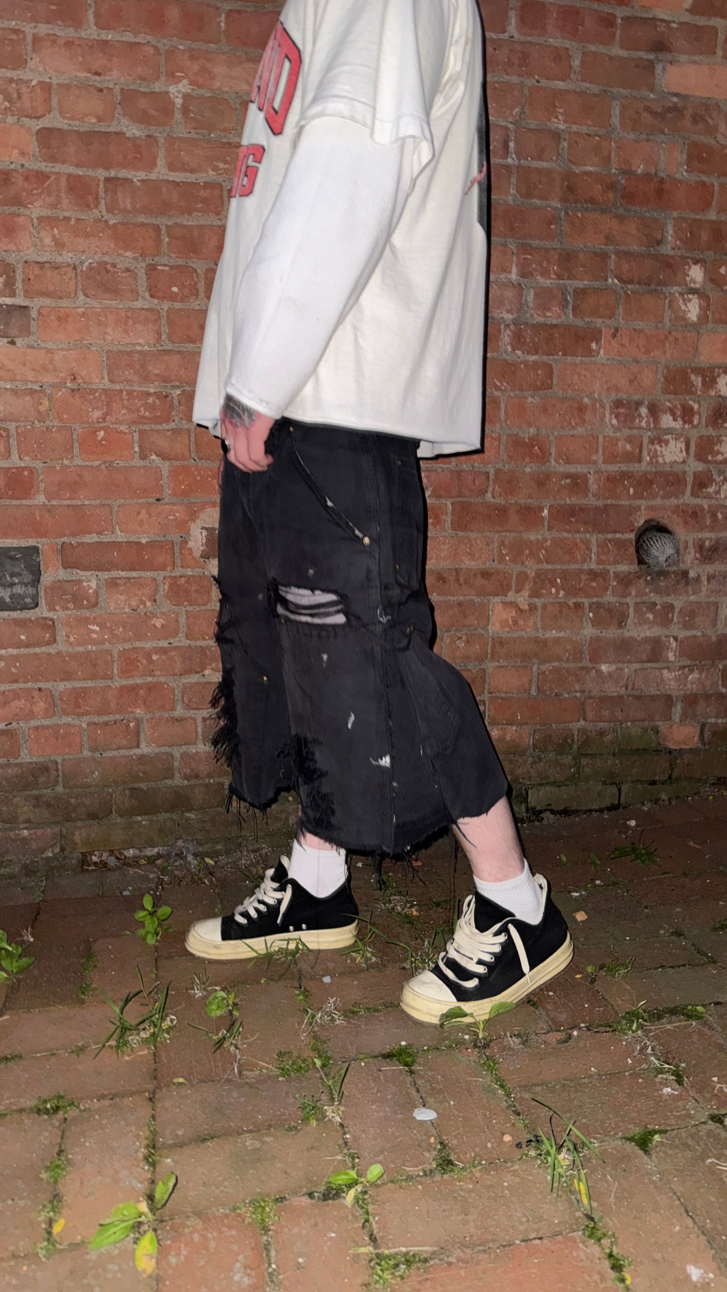 Vintage Black washed Double Knee relaxed capri