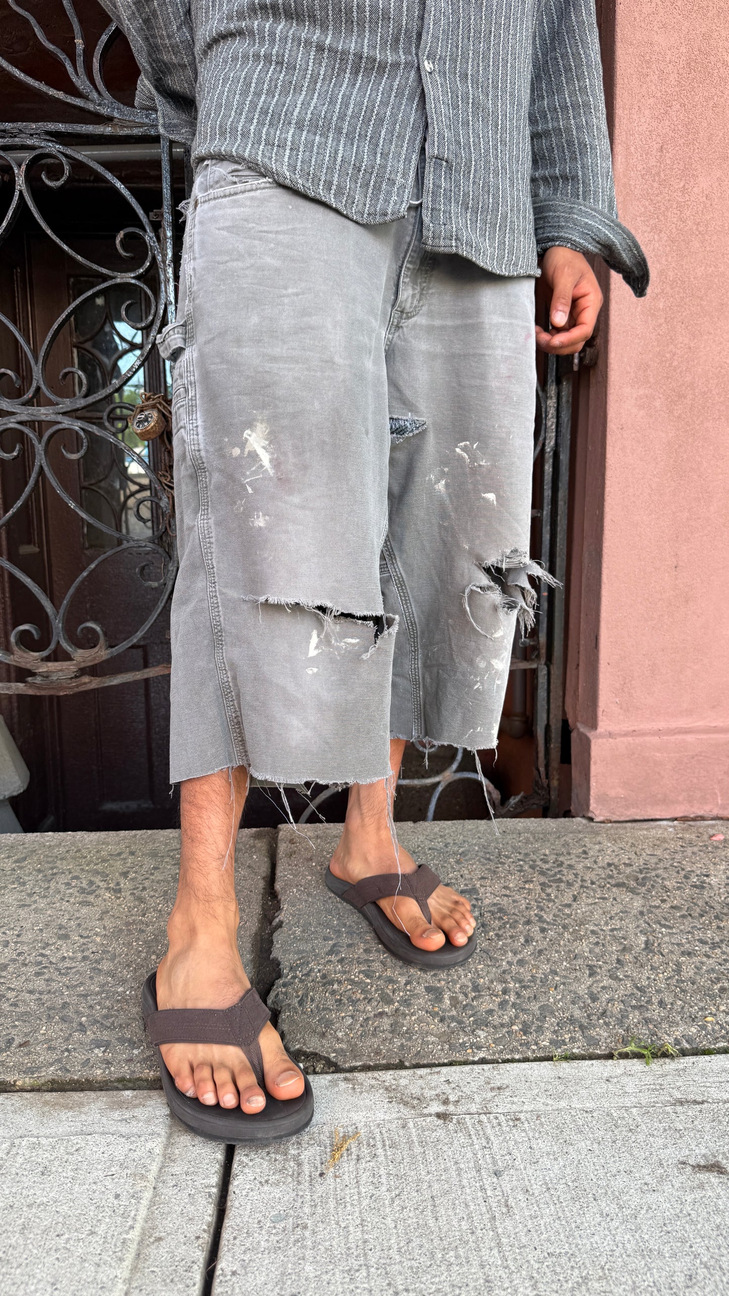 Vintage Grey washed carpenter capri