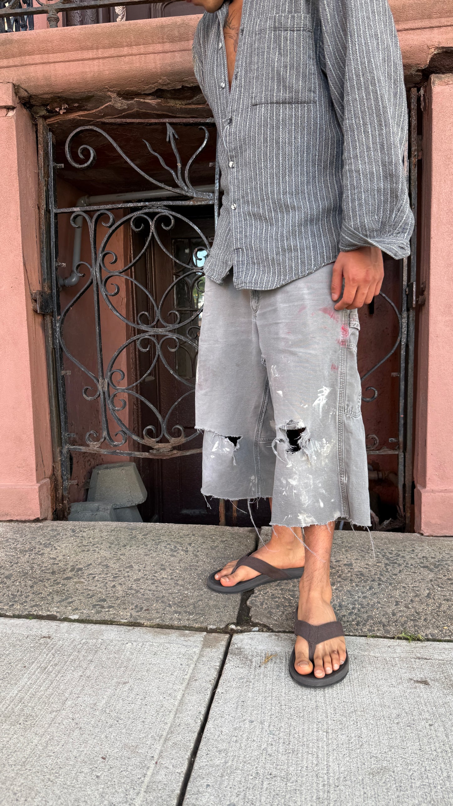 Vintage Grey washed carpenter capri
