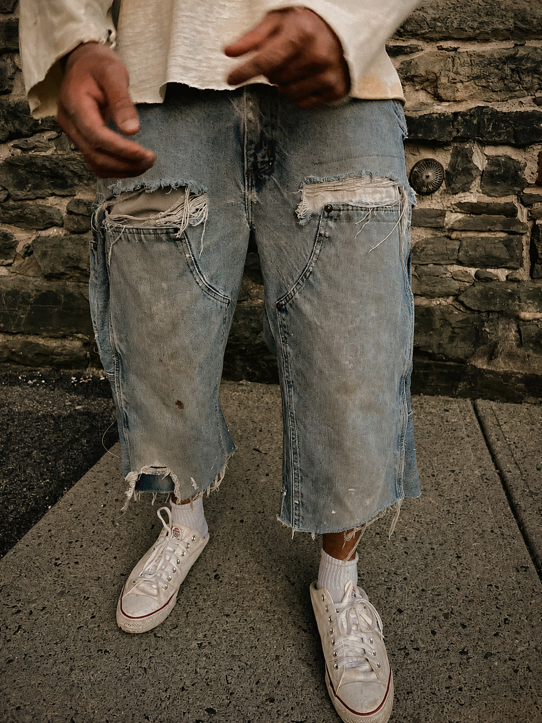 Vintage Double Knee capri - Light wash