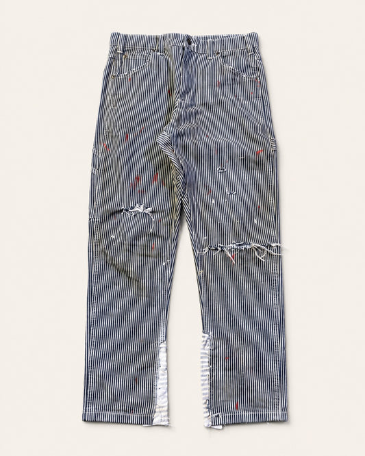 Vintage hickerystripe carpenter pant mud knees
