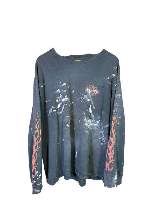 Vintage 90s Orange flame Harley Davidson long sleeve